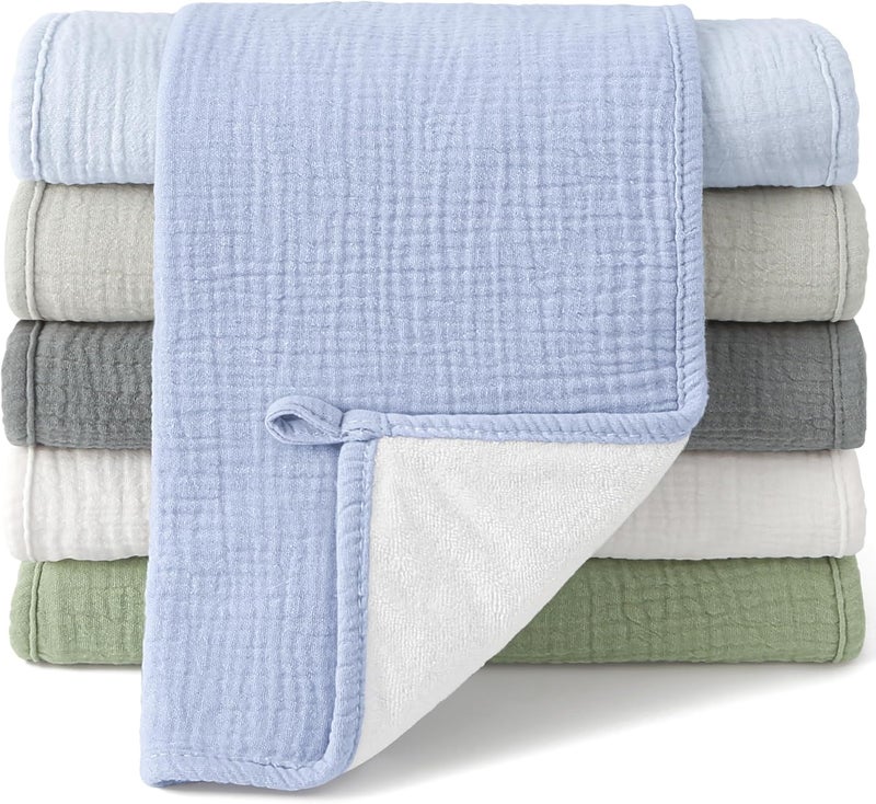 Bearmoss Muslin Burp Cloths, 100% Cotton Baby Burping Clothes, Large Extra Soft Absorbent for Unisex Newborn Boy and Girl, 20x10in, 6 Pack - Image 1
